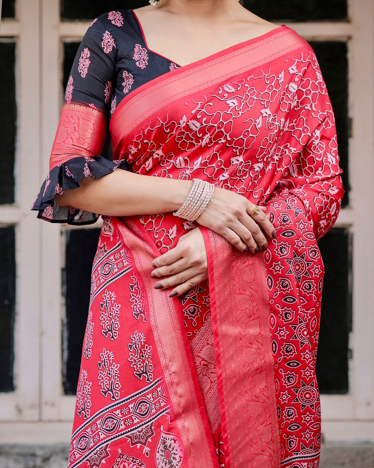 Bold Ajrakh Banarasi Saree for Elegant Festive Styling