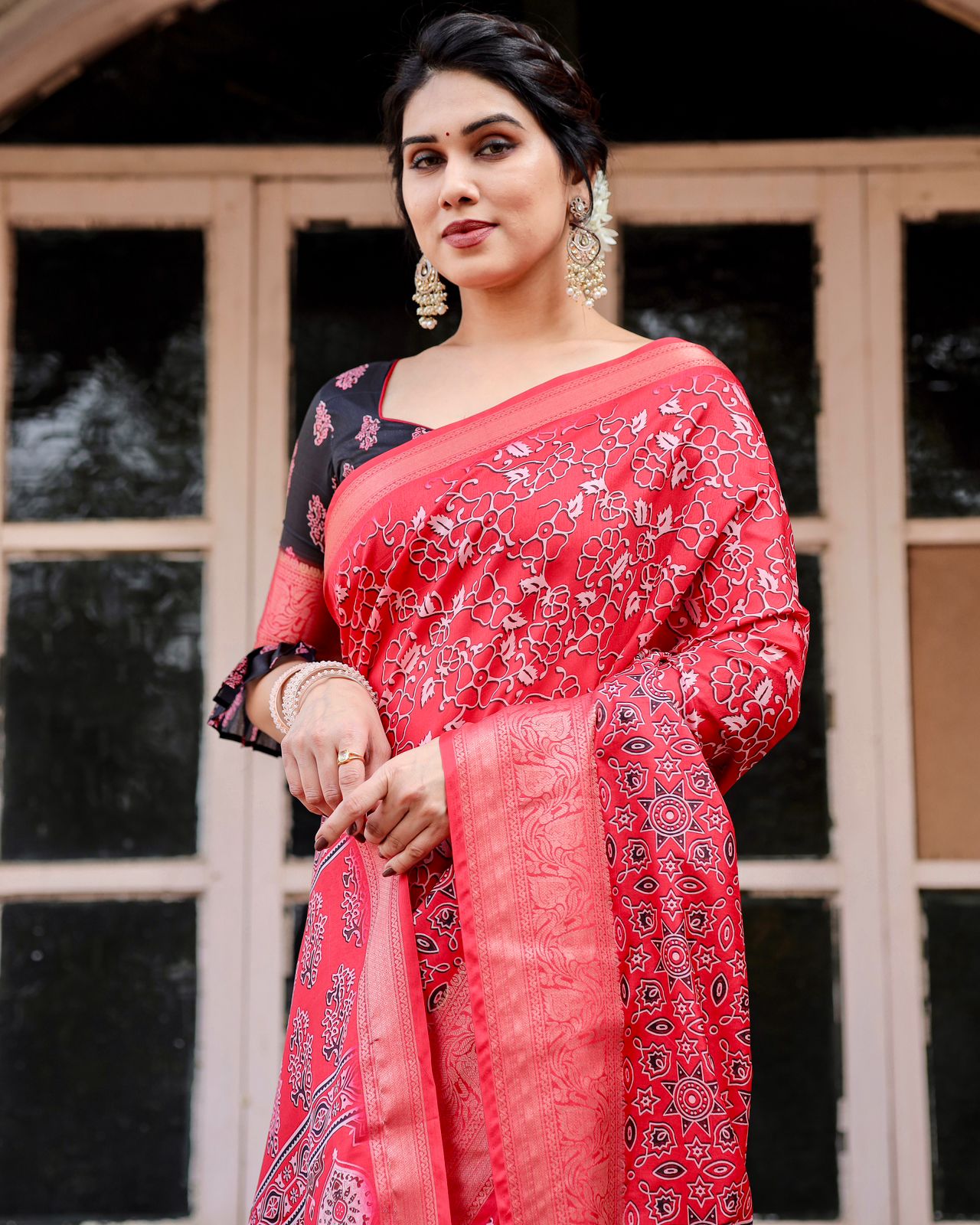 Bold Ajrakh Banarasi Saree for Elegant Festive Styling