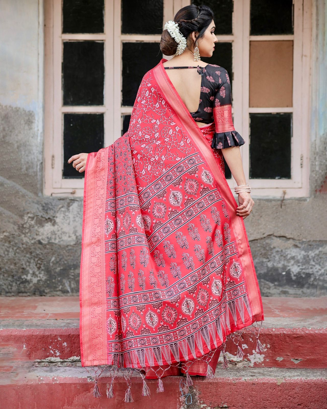 Bold Ajrakh Banarasi Saree for Elegant Festive Styling