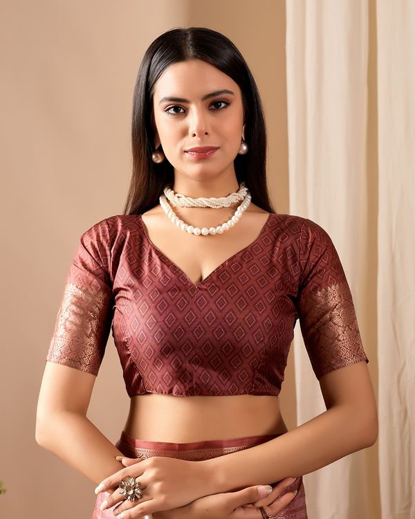 Elegant Rust Linen Cotton Printed Saree Set