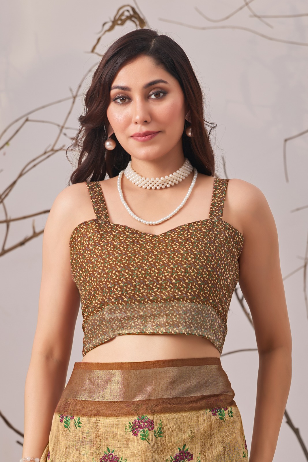 Floral Linen Cotton Saree with Printed Blouse