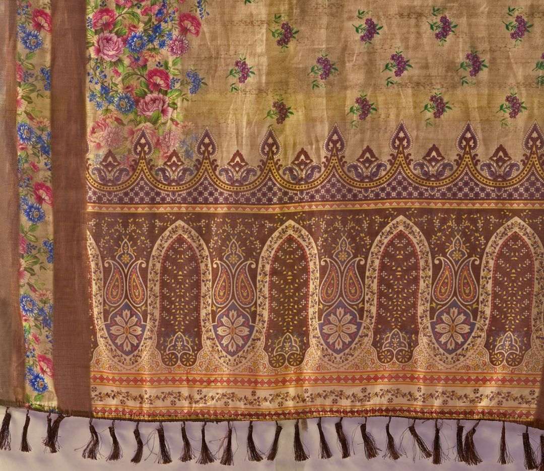Floral Linen Cotton Saree with Printed Blouse
