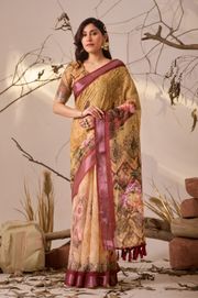 Traditional Beige Multicolor Printed Saree - Beige