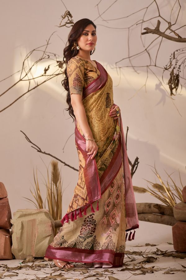 Traditional Beige Multicolor Printed Saree