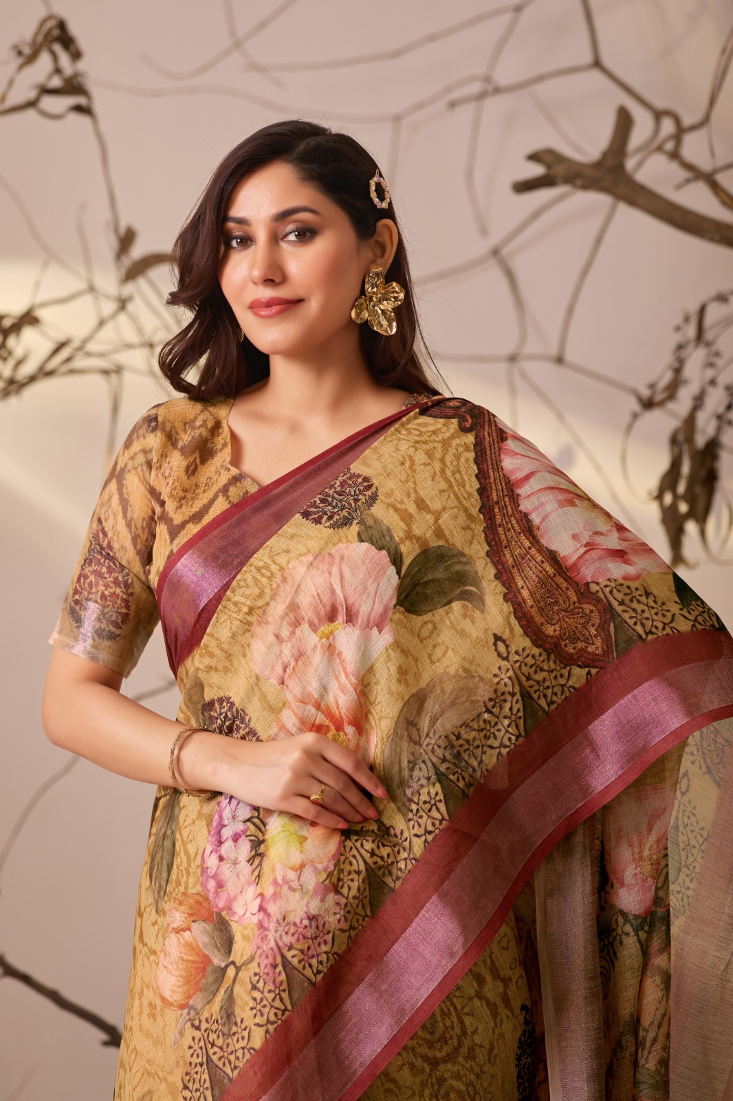 Traditional Beige Multicolor Printed Saree