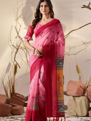 Rose Pink Georgette Designer Saree