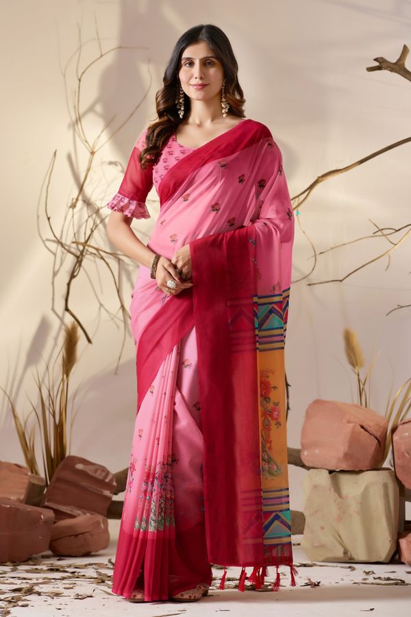 Rose Pink Georgette Designer Saree