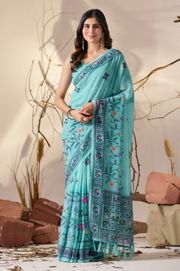 Sea Green Aura Georgette Designer Saree - Sky Blue