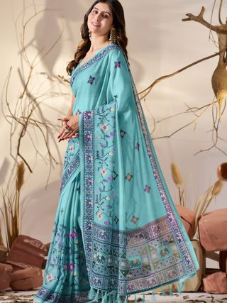 Sea Green Aura Georgette Designer Saree