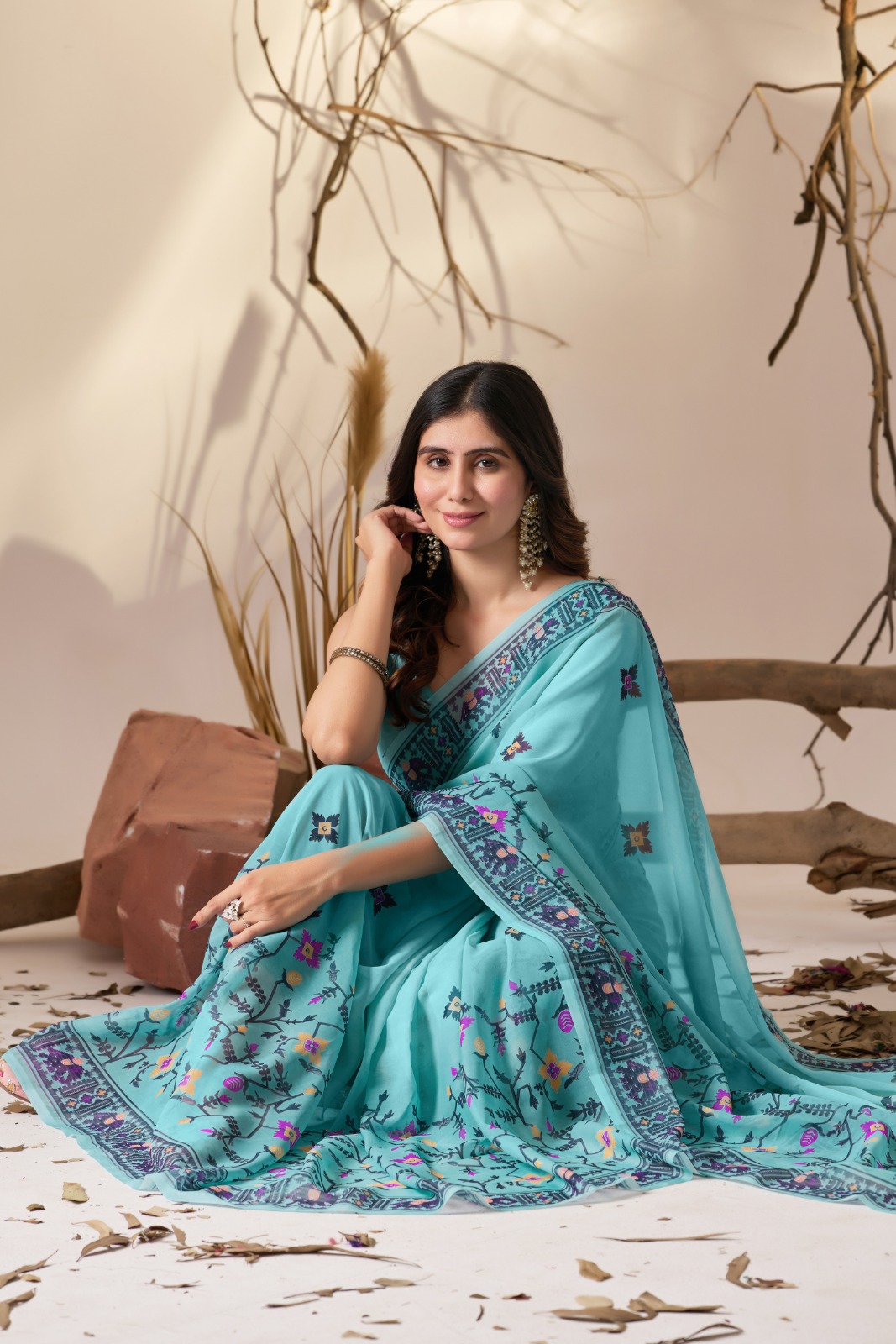 Sea Green Aura Georgette Designer Saree