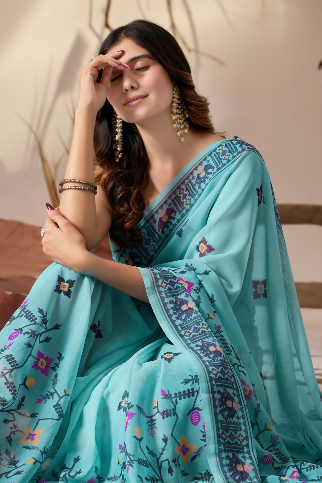 Sea Green Aura Georgette Designer Saree