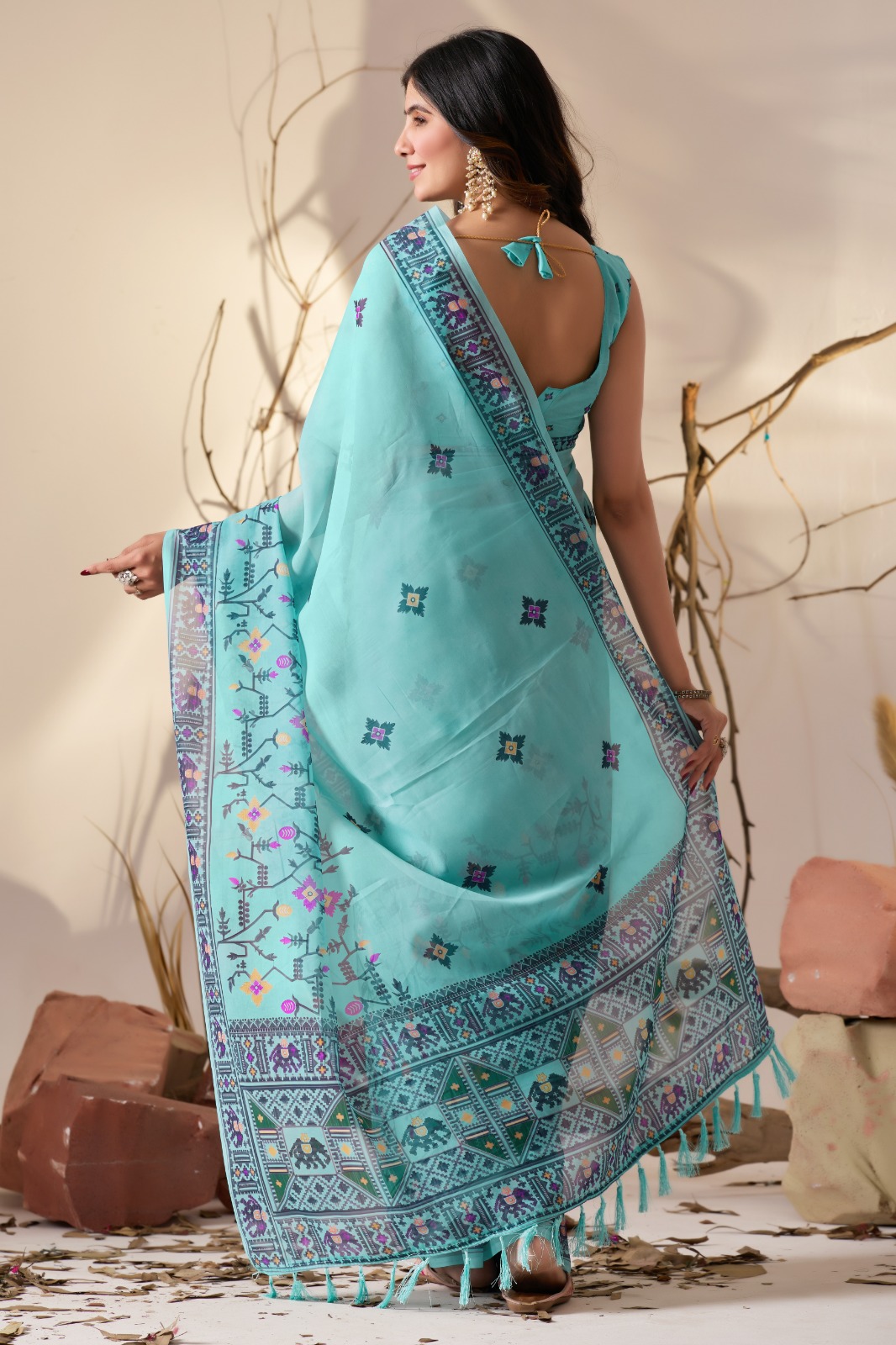 Sea Green Aura Georgette Designer Saree