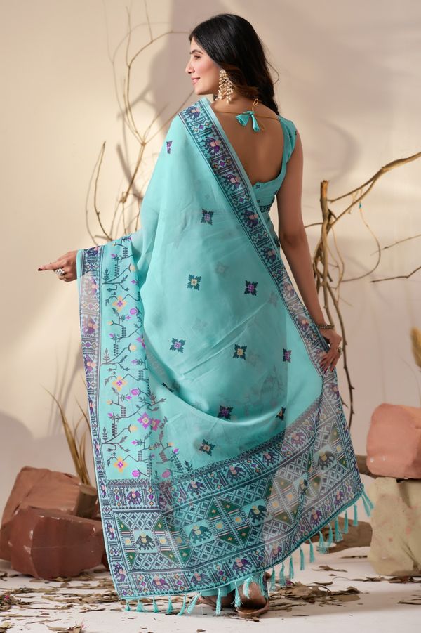 Sea Green Aura Georgette Designer Saree