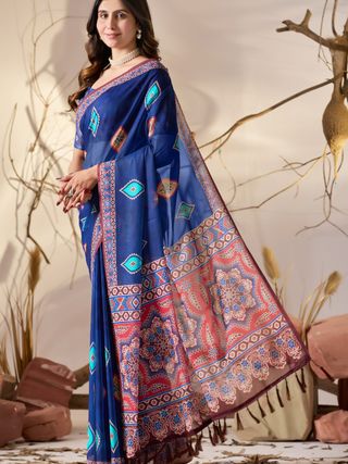 Royal Blue Georgette Printed Designer Saree Online