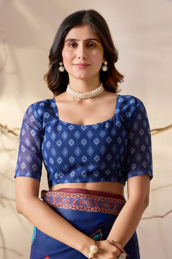 Royal Blue Georgette Printed Designer Saree Online