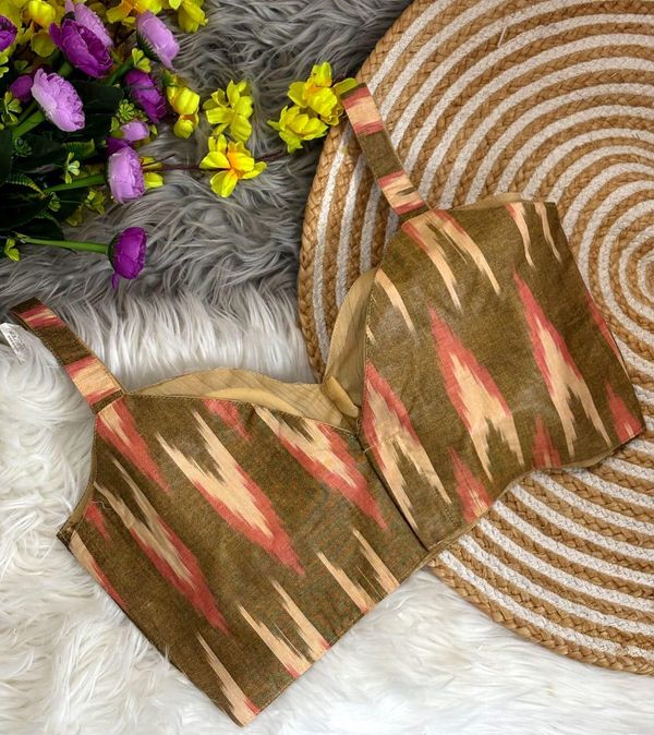 Brown Ikat Cotton Padded Blouse Sleeveless Stylish