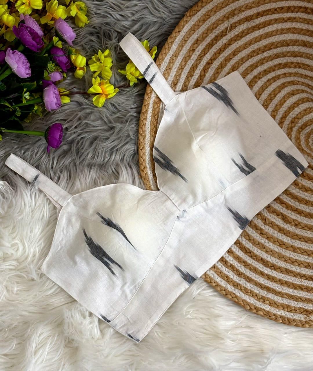 Cream Ikat Cotton Padded Blouse Sleeveless Trendy