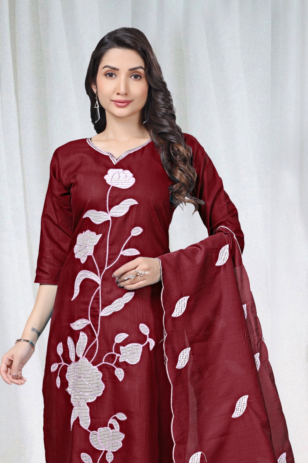 Maroon Embroidered Cotton Kurta Pant Set Online