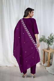 Purple Embroidered Kurta Pant Dupatta Set Women - Purple