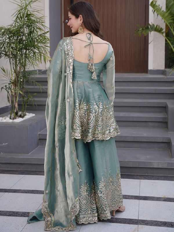 Sea Green Embroidered Silk Kurta Set with Dupatta