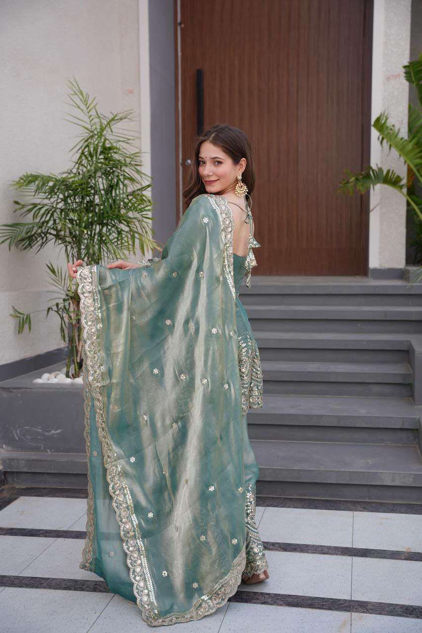 Sea Green Embroidered Silk Kurta Set with Dupatta