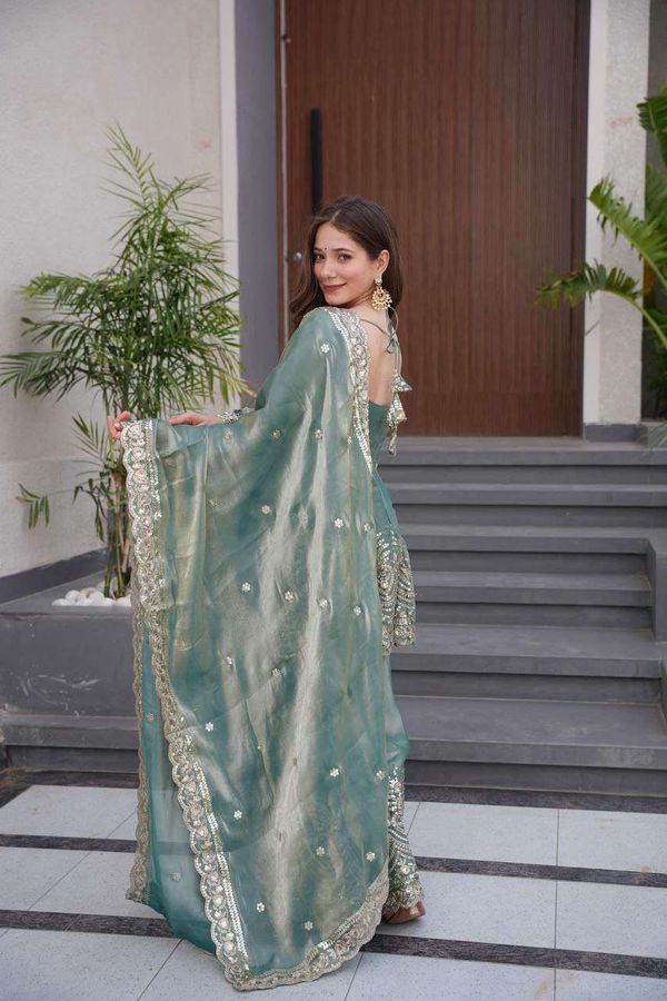 Sea Green Embroidered Silk Kurta Set with Dupatta