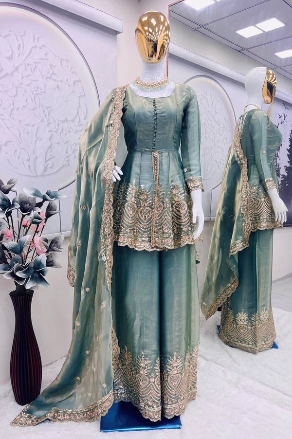 Sea Green Embroidered Silk Kurta Set with Dupatta
