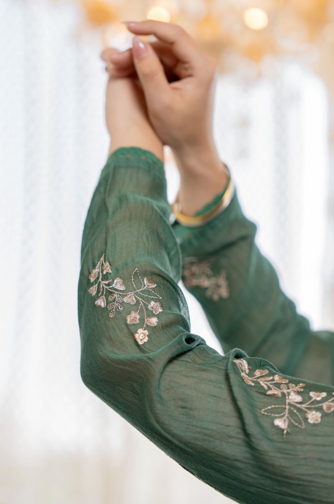 Elegant Green Chanderi Silk Kurti Pant Dupatta Set