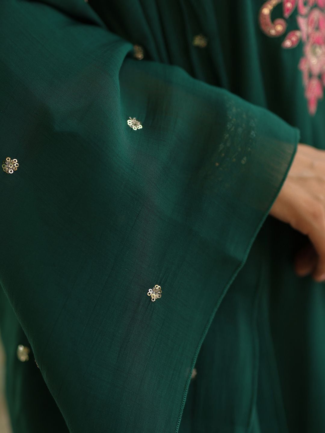 Green Rayon Embroidered Kurti Pant Dupatta Set