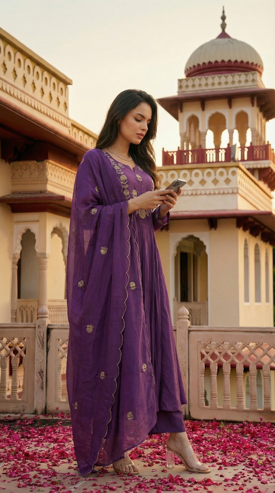 Purple Chanderi Silk Embroidered Kurta Set with Dupatta