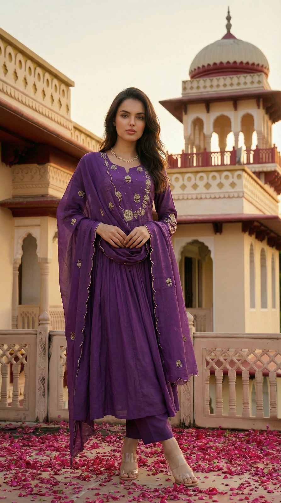 Purple Chanderi Silk Embroidered Kurta Set with Dupatta