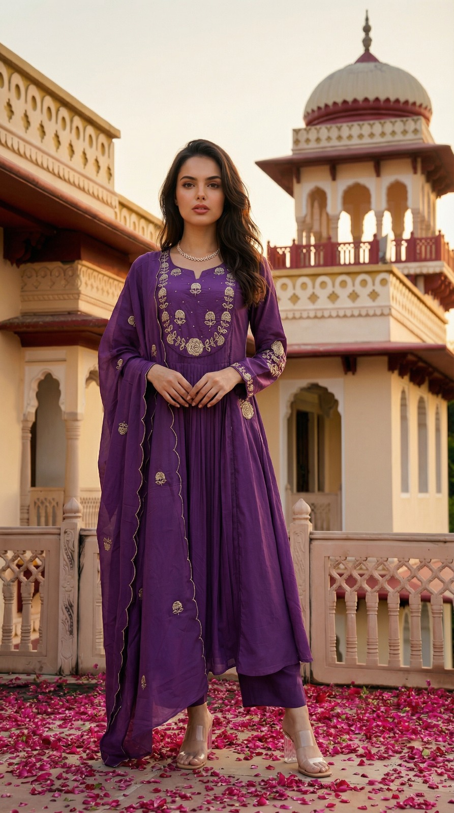 Purple Chanderi Silk Embroidered Kurta Set with Dupatta