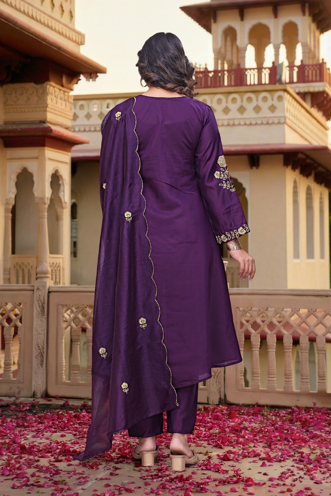 Purple Chanderi Silk Embroidered Kurta Set with Dupatta