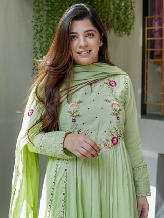 Pista Green Embroidered Chanderi Silk Kurta Set