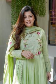 Pista Green Embroidered Chanderi Silk Kurta Set - Green