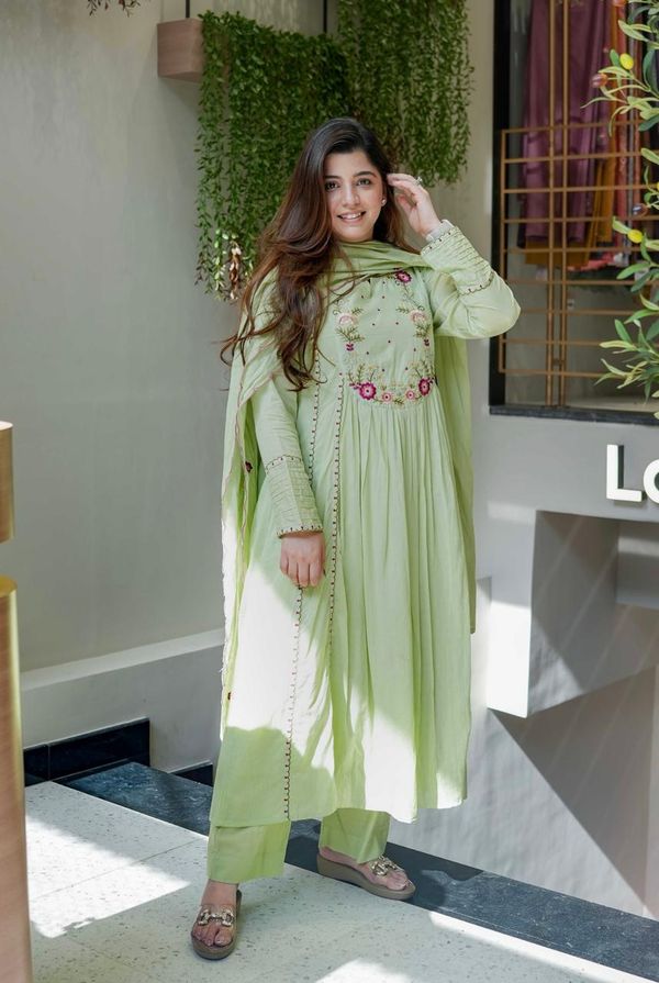 Pista Green Embroidered Chanderi Silk Kurta Set