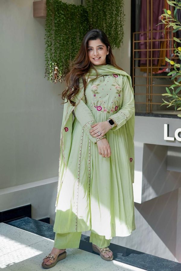 Pista Green Embroidered Chanderi Silk Kurta Set