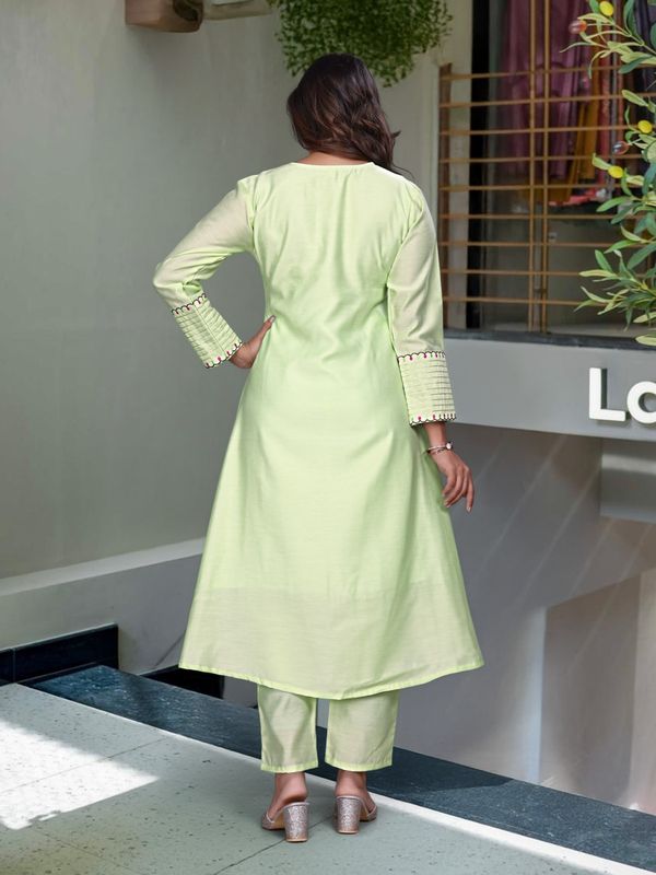 Pista Green Embroidered Chanderi Silk Kurta Set