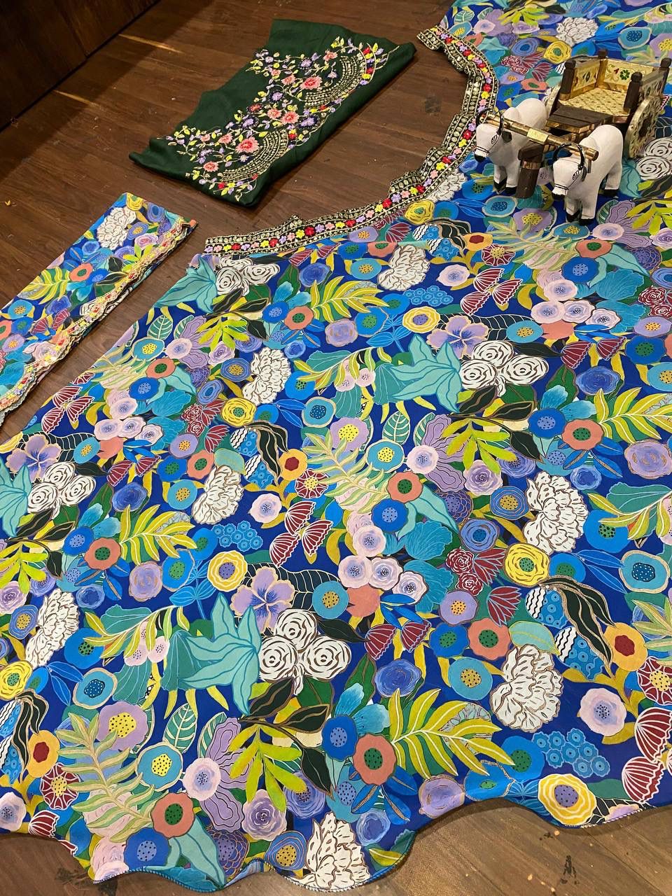 Blue Floral Georgette Lehenga Set with Heavy Flare