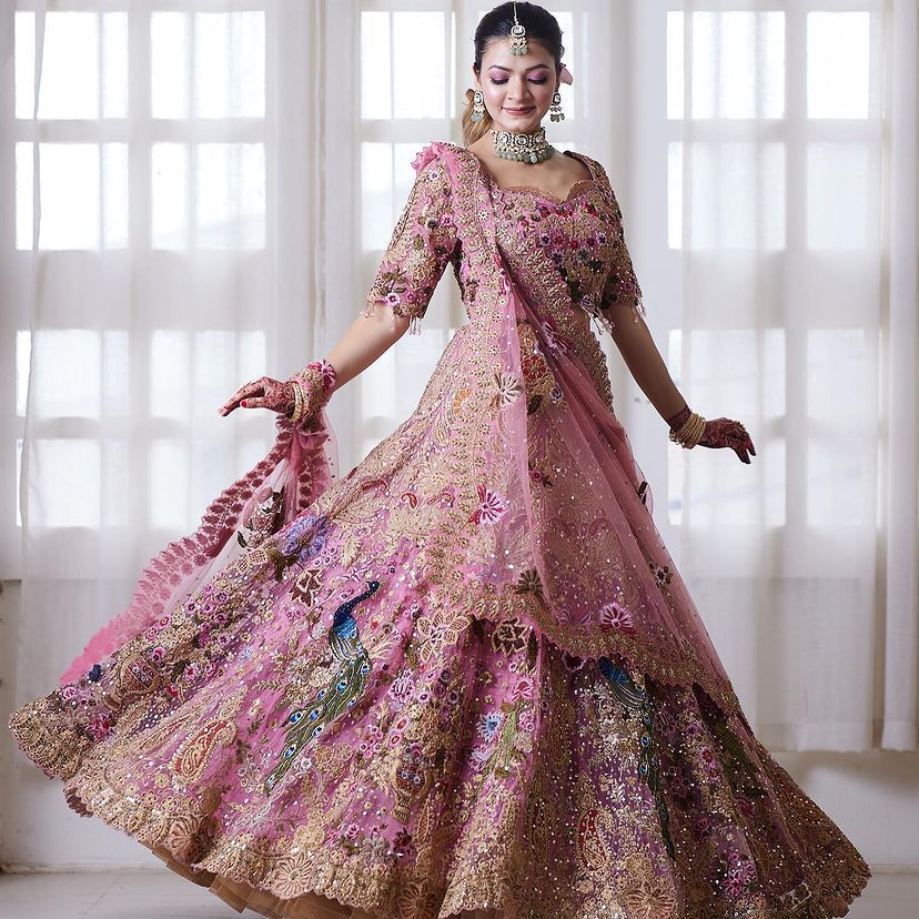 Pink Bridal Embroidered Lehenga Set with Dupatta