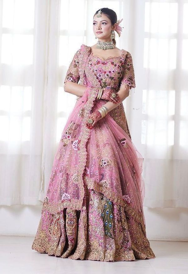 Pink Bridal Embroidered Lehenga Set with Dupatta