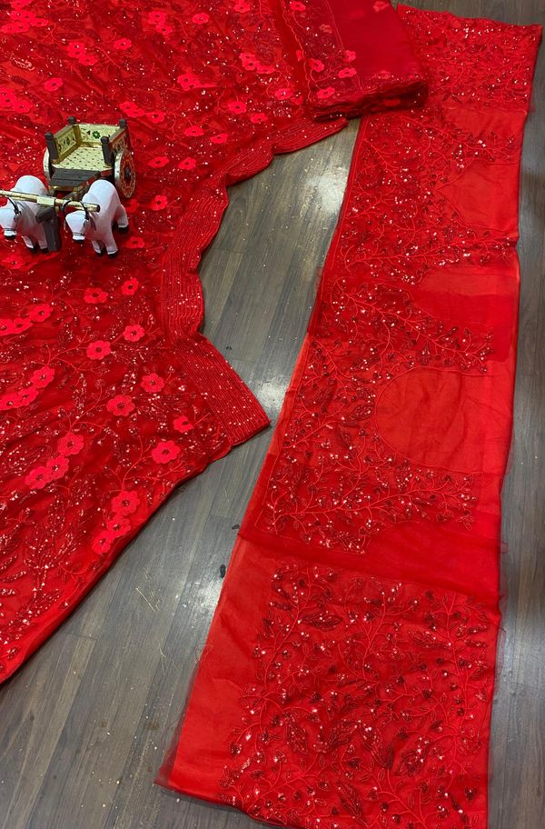 Red Sequins Embroidered Bridal Lehenga Online