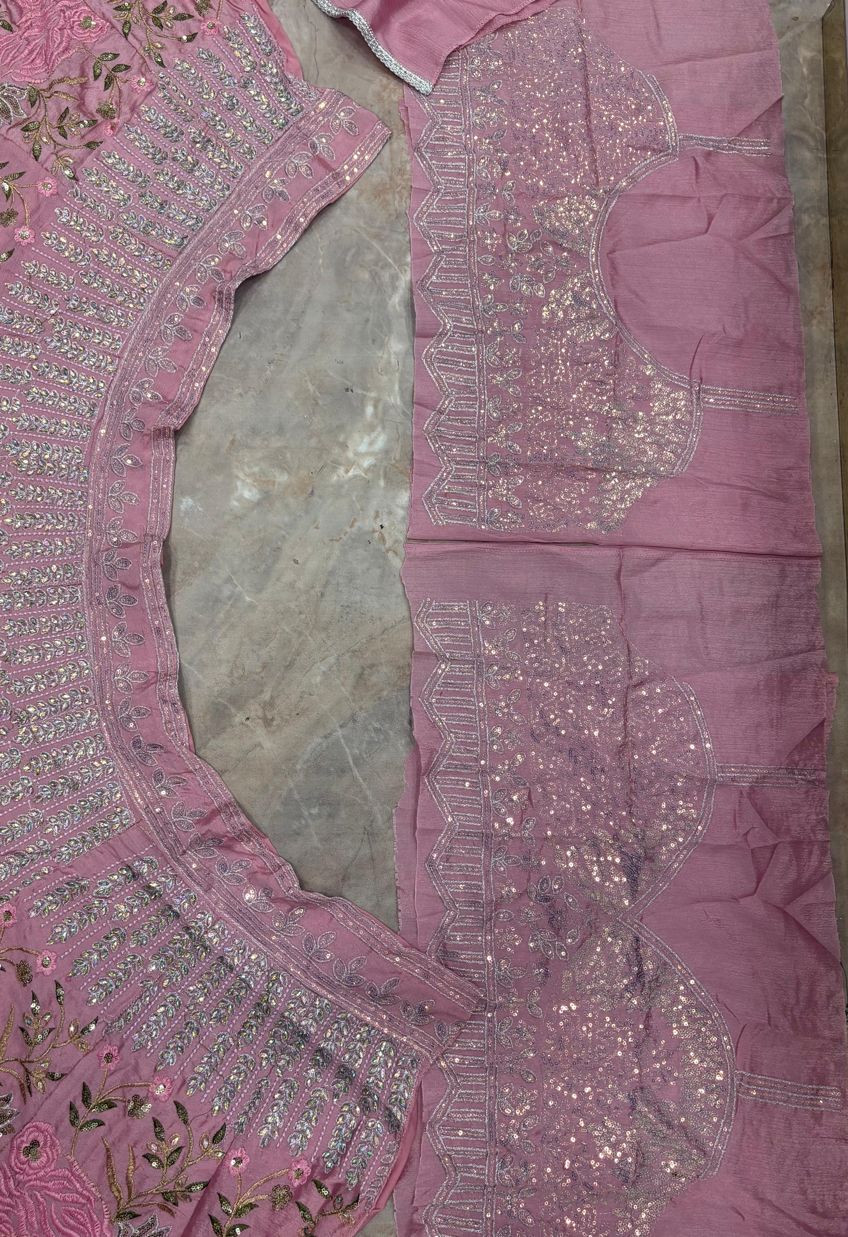 Pink Embroidered Chinon Silk Lehenga Set Online