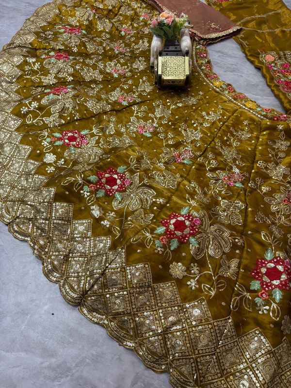 Brown Floral Embroidered Jimmy Choo Lehenga for Women