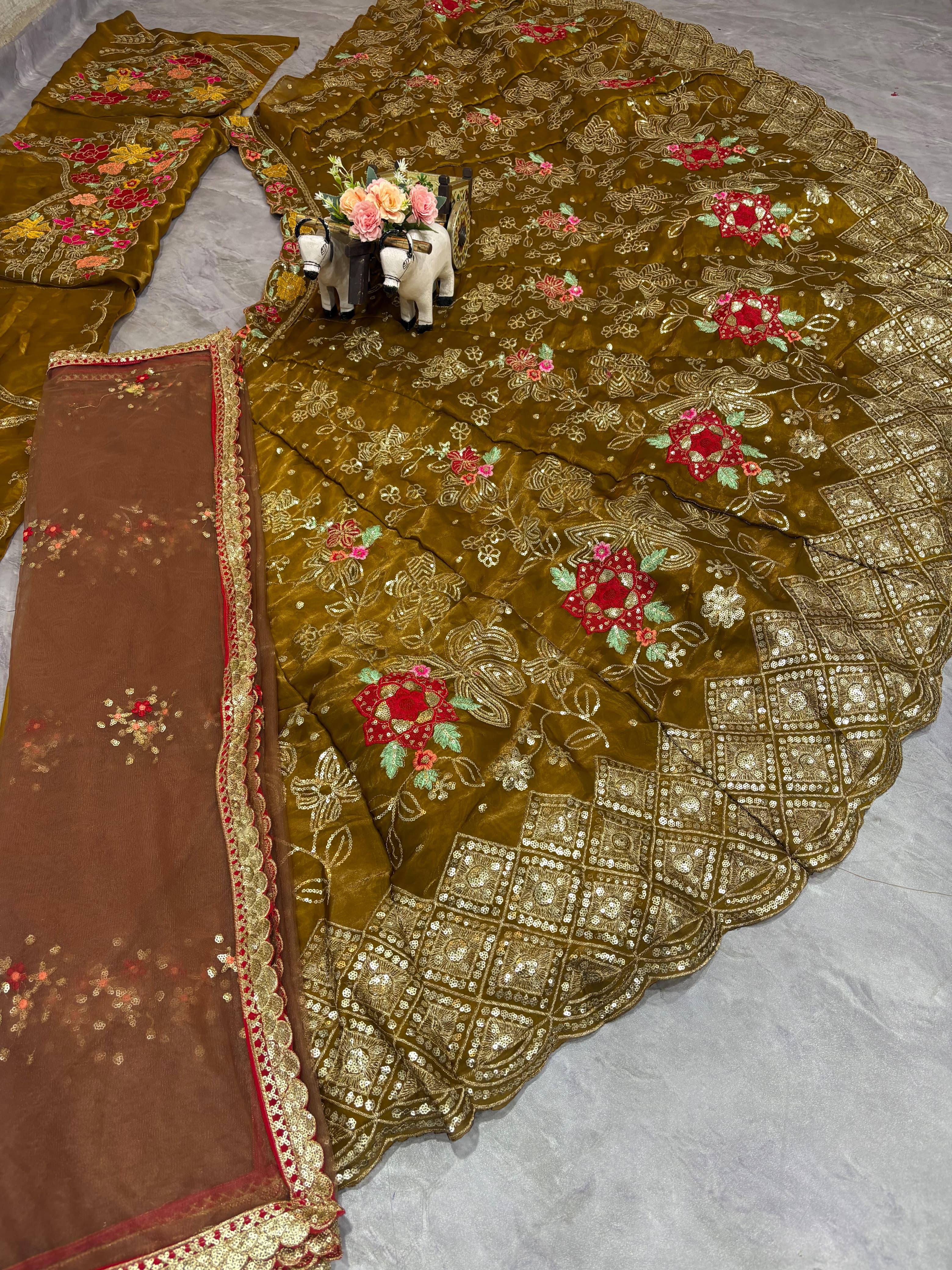 Brown Floral Embroidered Jimmy Choo Lehenga for Women