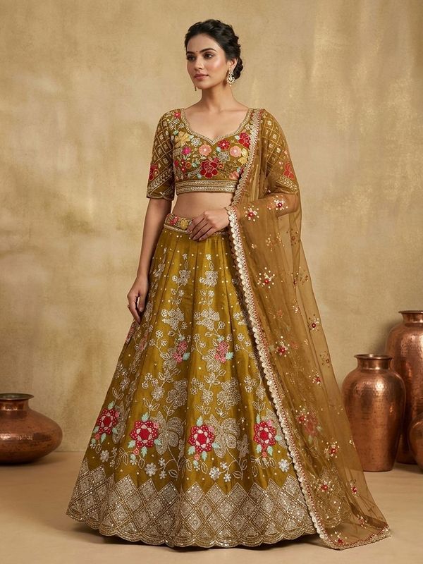 Brown Floral Embroidered Jimmy Choo Lehenga for Women