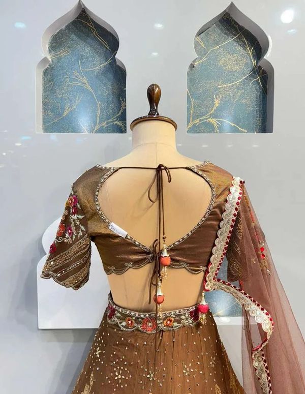 Brown Floral Embroidered Jimmy Choo Lehenga for Women