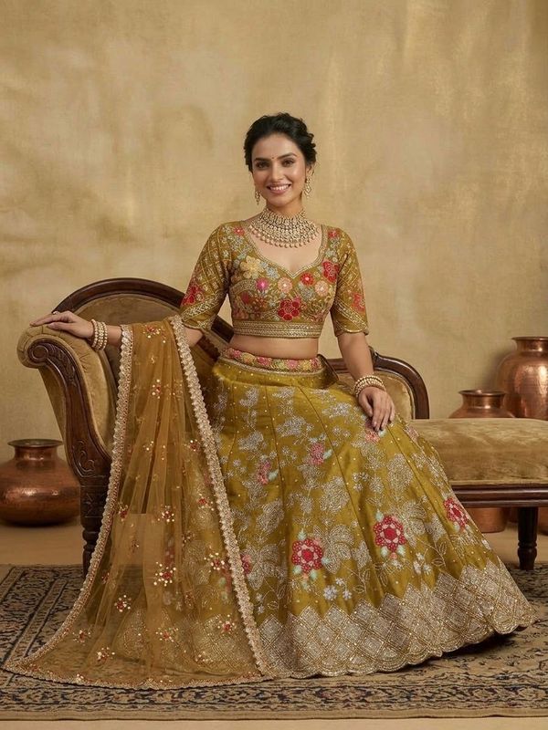 Brown Floral Embroidered Jimmy Choo Lehenga for Women