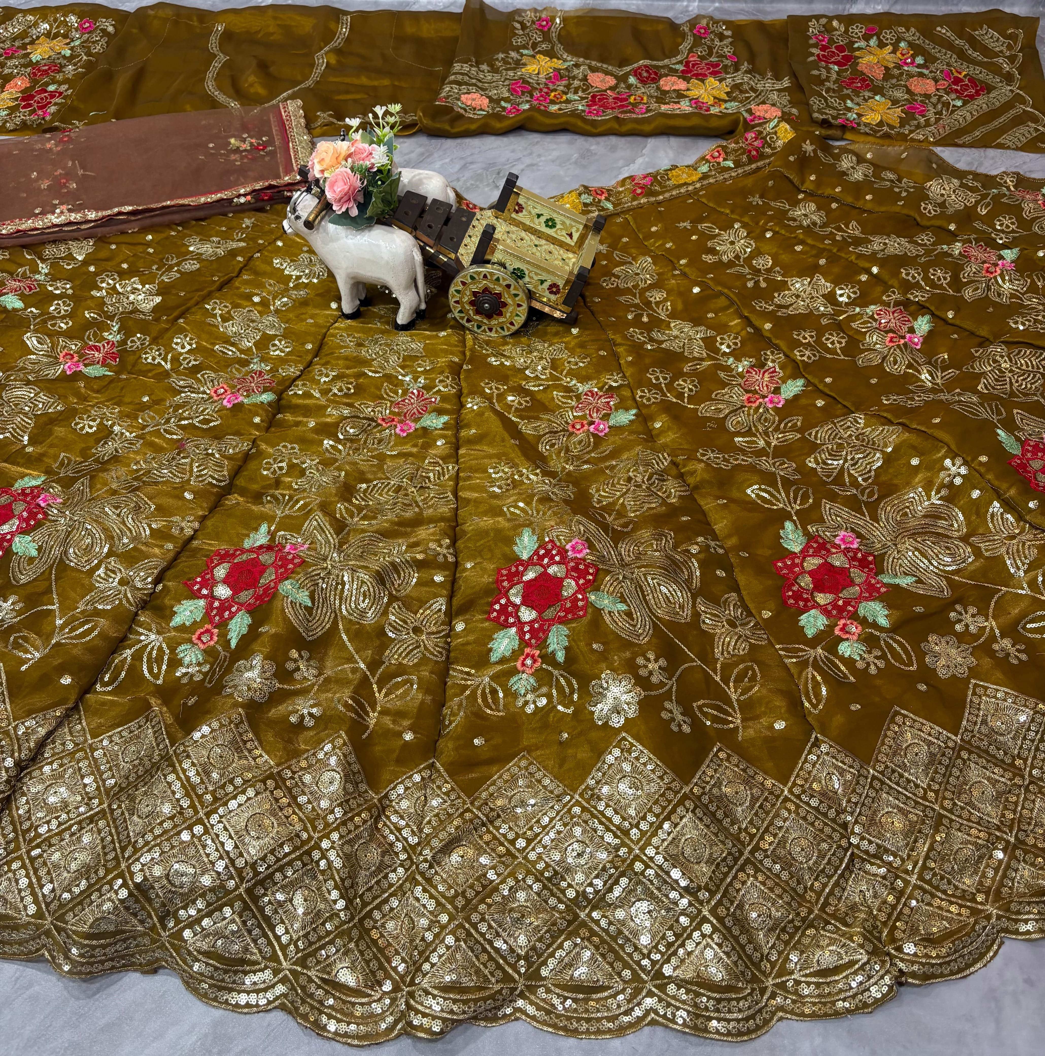 Brown Floral Embroidered Jimmy Choo Lehenga for Women