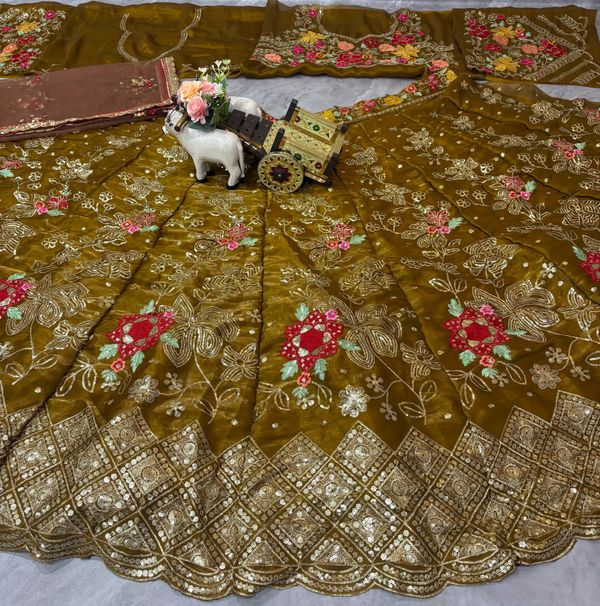 Brown Floral Embroidered Jimmy Choo Lehenga for Women
